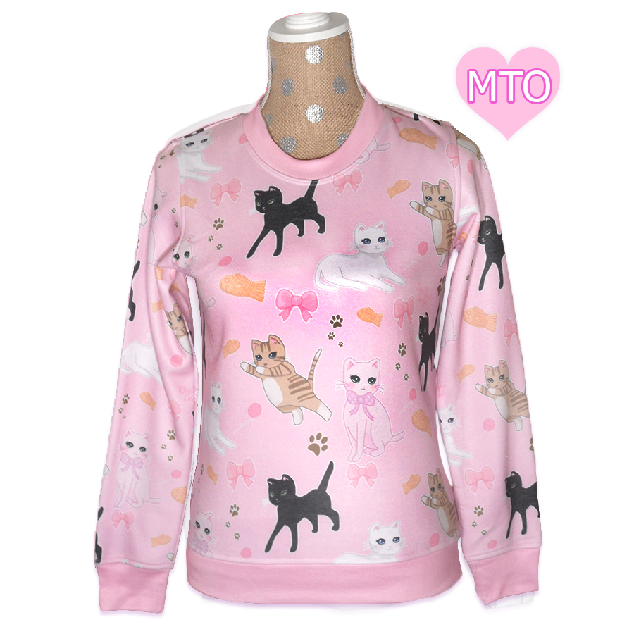 pink cat print sweatshirt