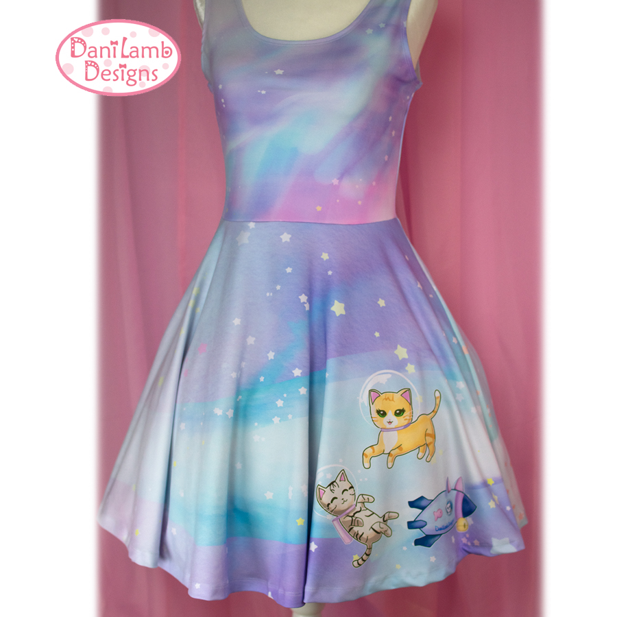 pastel cats in space dress close up