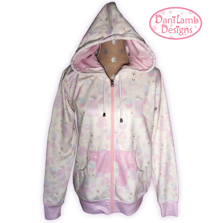 pastel cakes frosting print zip up jacket in yellow